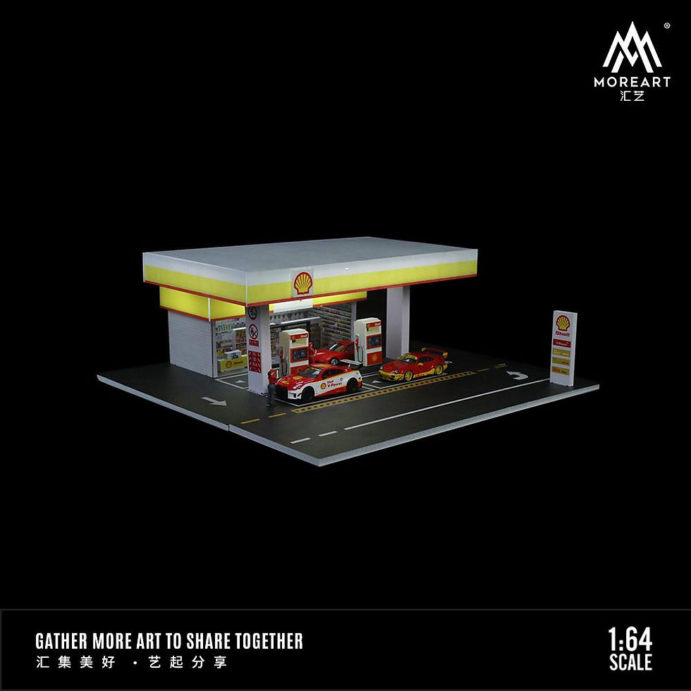 Thumbnail: SHELL GAS STATION LIGHTED DIORAMA FOR 1/64 DIECAST CARS BY MOREART