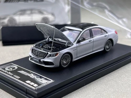 MERCEDES BENZ AMG S63 SEDAN HOOD OPENS SILVER 1/64 DIECAST CAR BY