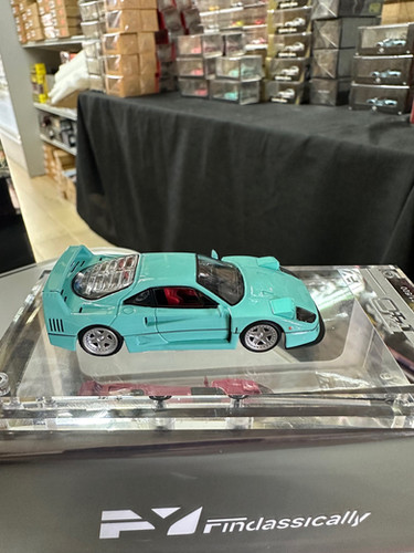 FERRARI F40 LIGHTS FLIP UP DOWN TIFFANY BLUE 1/64 DIECAST CAR