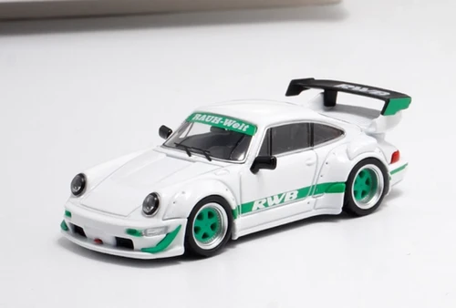 PORSCHE RWB 964 WIDE BODY GT WING WHITE GREEN 1/64 DIECAST