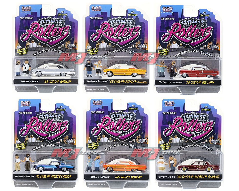 HOMIE ROLLERZ LOWRIDER WITH FIGURE SET OF 6 1/64 DIECAST CAR BY GREENLIGHT 20487