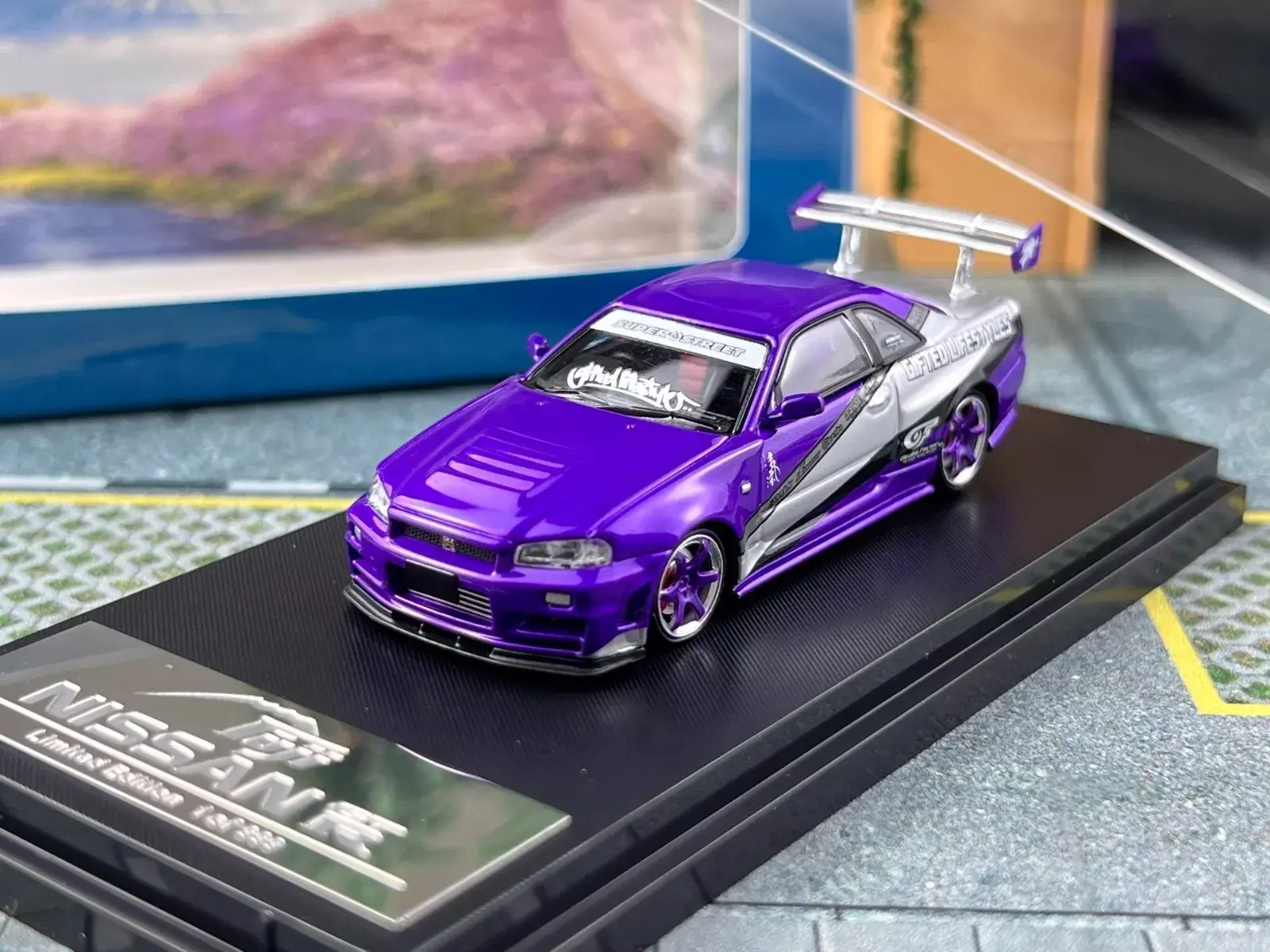 NISSAN SKYLINE GT-R R34 NISMO Z-TUNE PURPLE 1/64 SCALE DIECAST CAR BY FUJI MODEL