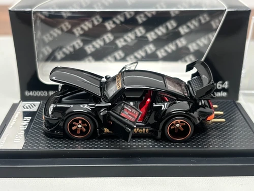 PORSCHE RWB 930 BLACK FULLY OPENING 1/64 DIECAST CAR BY FG MODEL