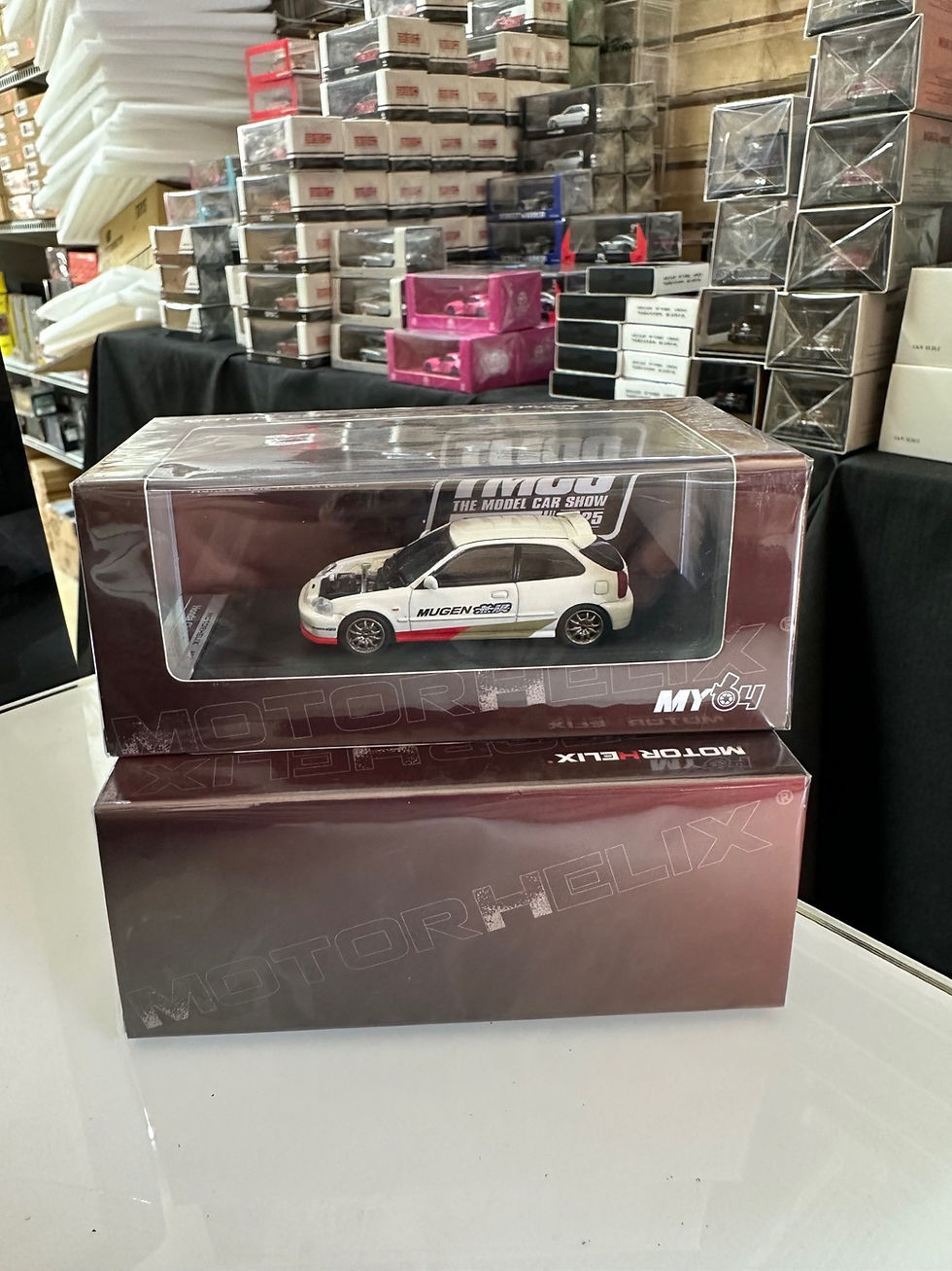 Thumbnail: HONDA CIVIC TYPE R EK9 MUGEN HOOD COMES OFF TMCS 1/64 DIECAST BY MOTOR HELIX