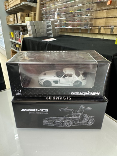 MERCEDES BENZ SLS AMG BS WHITE WITH OPENINGS 1/64 DIECAST CAR BY