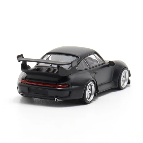 PORSCHE RWB 993 MATTE BLACK SILVER WHEEL 1/64 DIECAST CAR MODEL BY