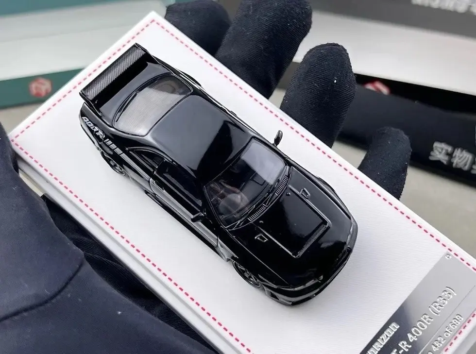 Thumbnail: NISSAN SKYLINE GT-R R33 NISMO 400R BLACK HOOD OPENS 1/64 CAR BY FOCAL HORIZON
