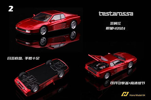 FERRARI TESTAROSSA TRANSPARENT RED REAR OPENS 1/64 DIECAST CAR BY