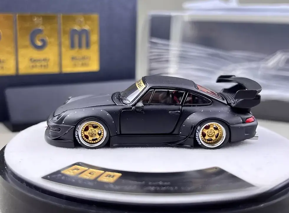 Thumbnail: PORSCHE RWB 993 MATTE BLACK GOLD WHEELS LUXURY VERSION 1/64 DIECAST CAR BY PGM