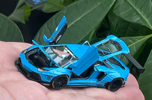 LAMBORGHINI AVENTADOR LBWK BB BLUE FULLY OPENING 1/64 DIECAST CAR