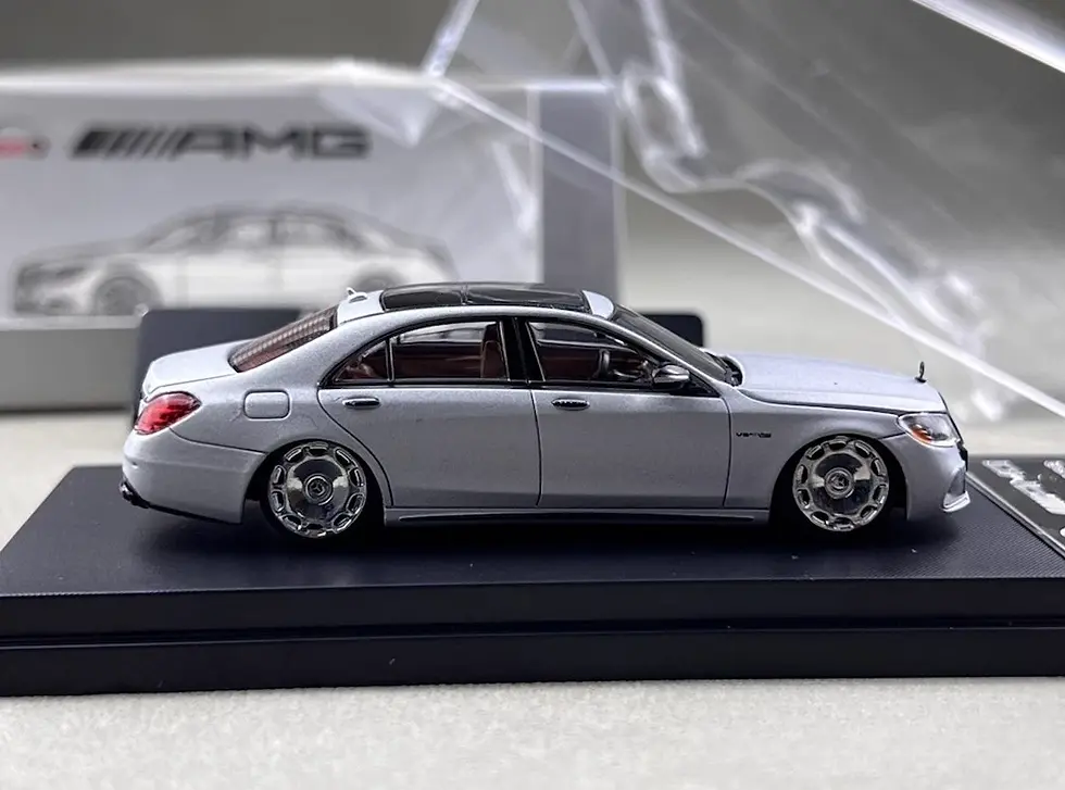 Thumbnail: MERCEDES BENZ AMG S63 HOOD OPENS MATTE SILVER LOWRIDE 1/64 CAR BY RHINO MODEL