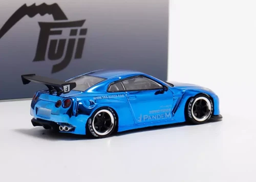 NISSAN SKYLINE GT-R R35 PANDEM ROCKET BUNNY CHROME BLUE 1/64 BY