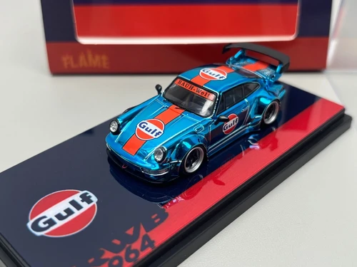 PORSCHE RWB 964 GULF LIVERY BLUE CHROME 1/64 DIECAST CAR MODEL BY