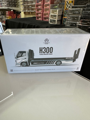H300 FLATBED TRANSPORT TRAILER TOW TRUCK IWRACING 1/64 DIECAST BY