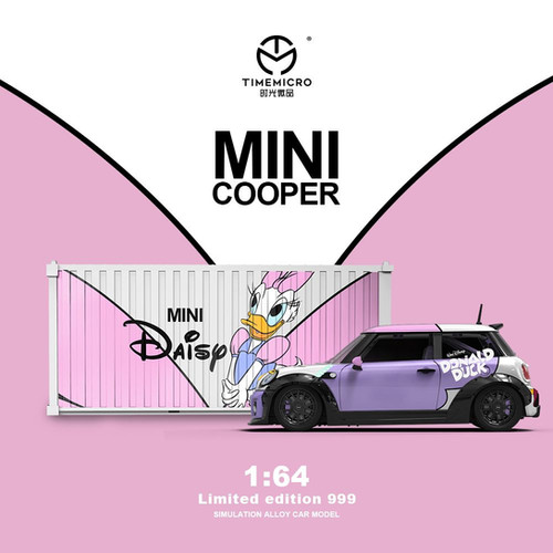 MINI COOPER DONALD DUCK & DAISY CONTAINER SET 1/64 DIECAST CAR BY