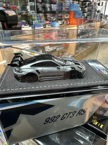 PORSCHE 992 GT3 RS SILVER HIGH END BASE 1/64 DIECAST CAR MODEL BY