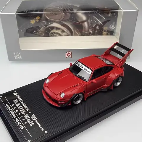 PORSCHE RWB 993 MATTE RED HIGH TAIL NAGINATA 1/64 DIECAST CAR BY