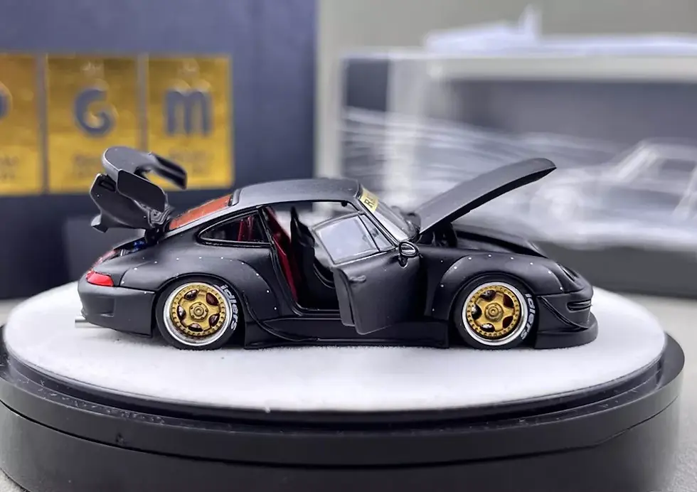 Thumbnail: PORSCHE RWB 993 MATTE BLACK GOLD WHEELS LUXURY VERSION 1/64 DIECAST CAR BY PGM