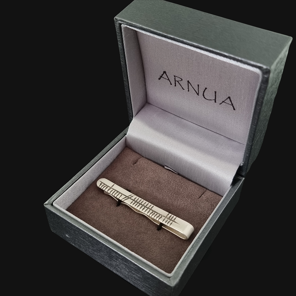 Thumbnail: Personalised Ogham tie slide | embossed silver boxed