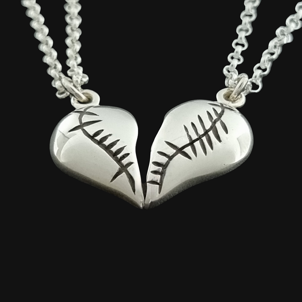 Ogham Heart soulmate Pendant set open