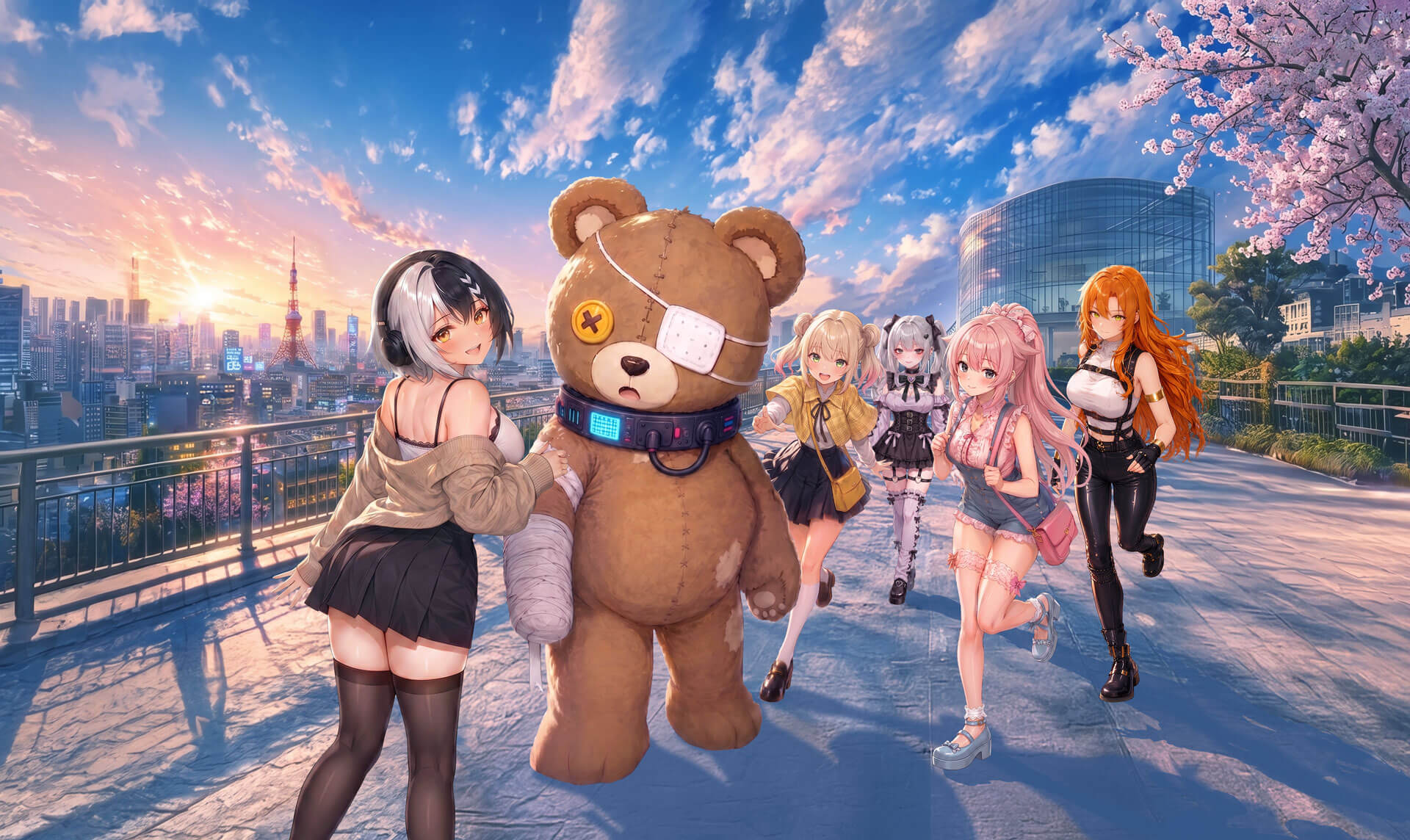 クマの主人公と美少女たちが並ぶ公式キービジュアル