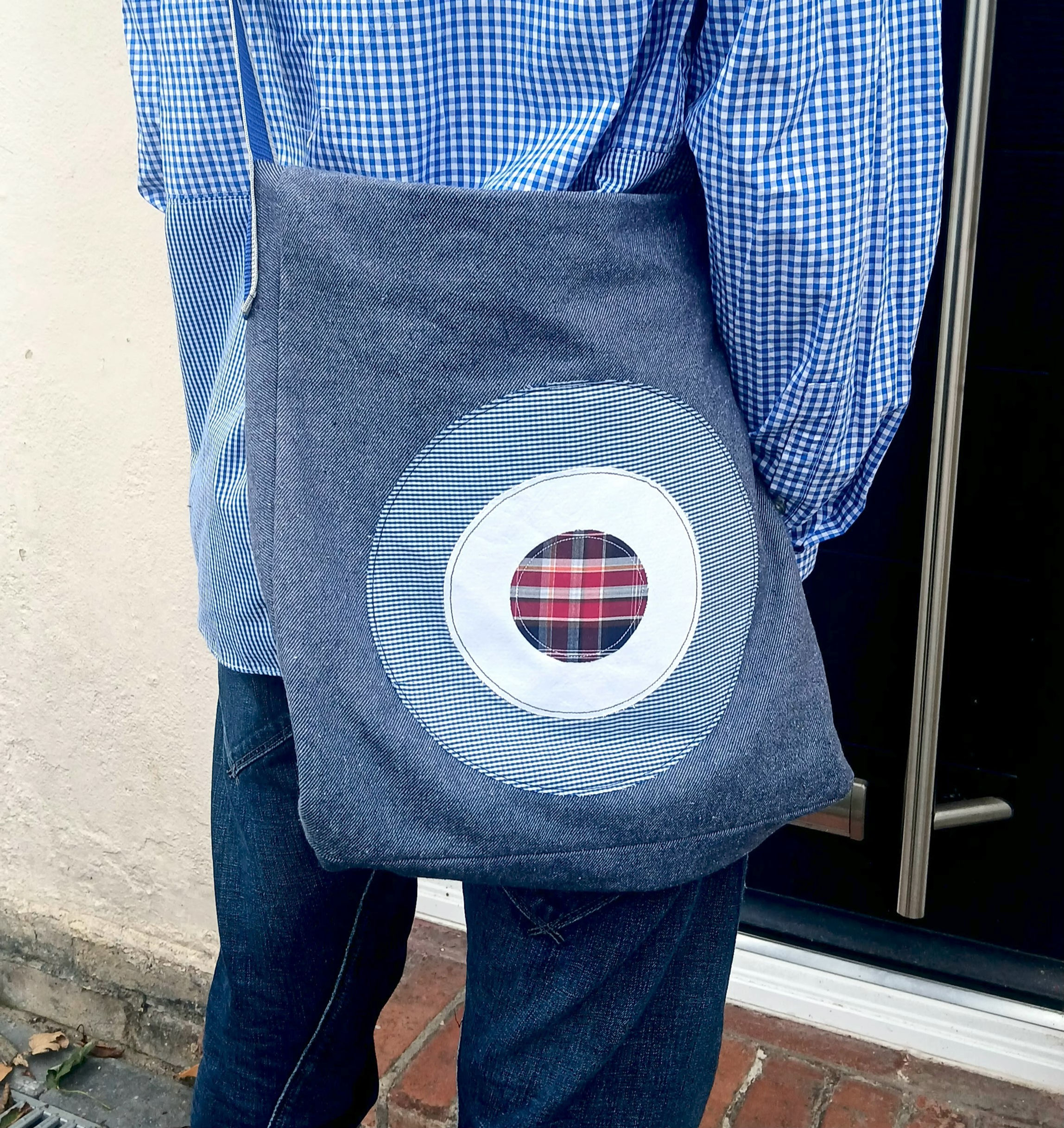 Hybrid Styles lined Tote Bag Navy Gingham Micro Check