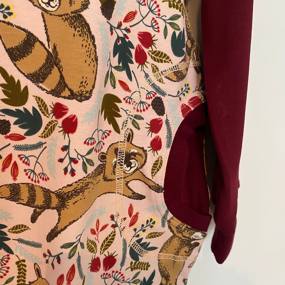 Miniaturbild: Ballonkleid Jona mit lustigem Waschbären-Stoffprint, Detail Taschen