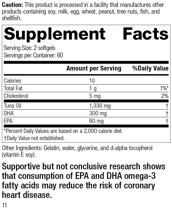 Standard Process Tuna Omega-3 Oil Supplement Facts