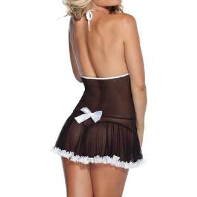 Thumbnail: Coquette Women's Kissable French Maid Babydoll with Lacefront and Matching Headp