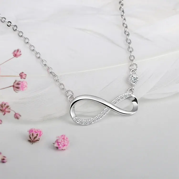 Thumbnail: Infinity Symbol Diamond Pendant, 925 Sterling Silver Necklace