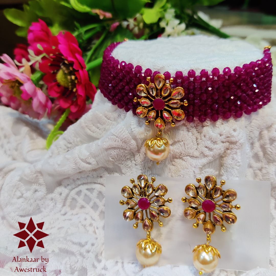 ABA - Wine Red Gold Choker Necklace 