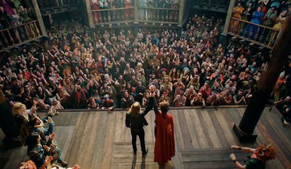 A screenshot from the 2017 film 'Will' showing the characters of Christopher Marlowe and William Shakespeare.