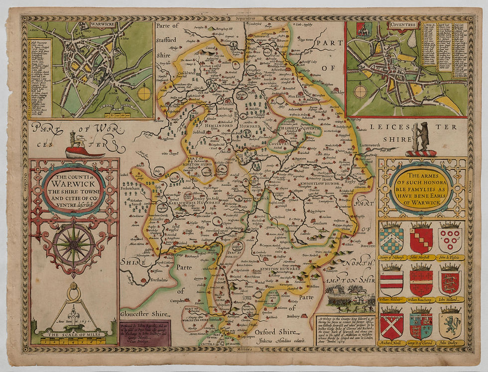 A colourful historic map of Warwickshire