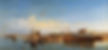 An oil painting featuring a port, ships and the sea