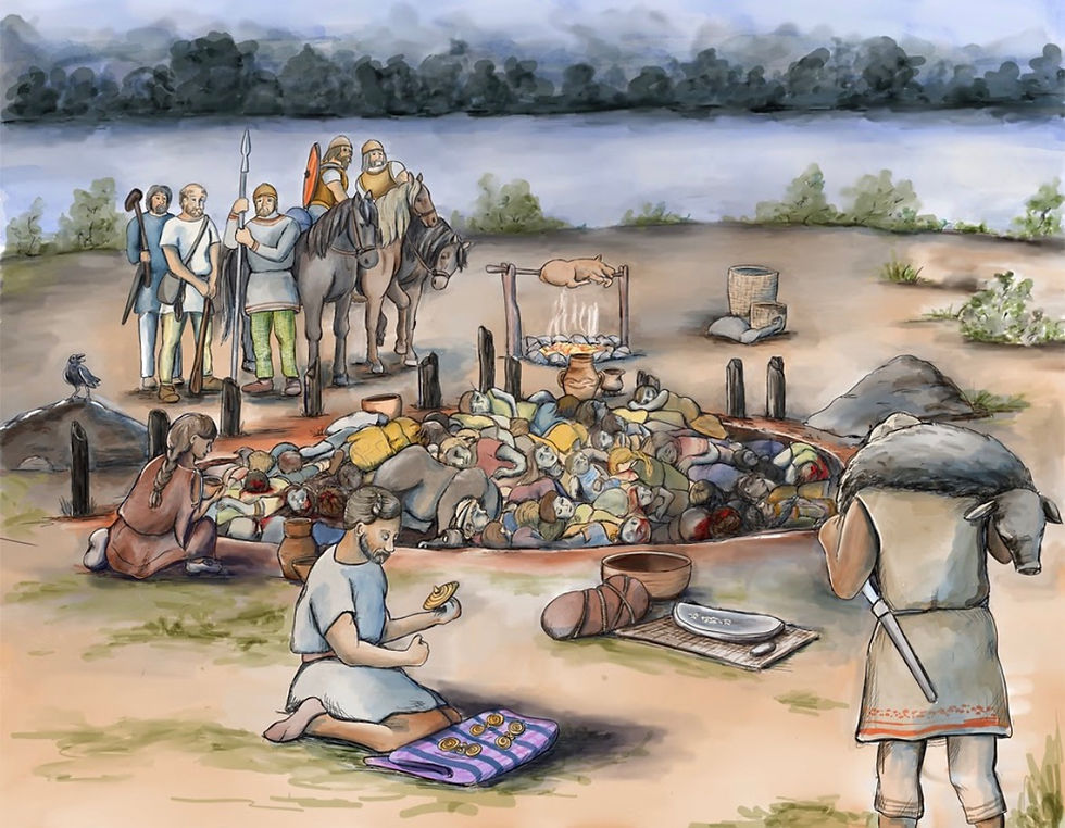 A reconstruction of the mass grave discovered by the team at Gomolava. (Credit: Sara Nylund).