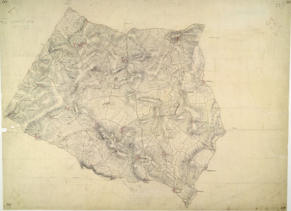 A historic map of Warwickshire showing the enclosure land.