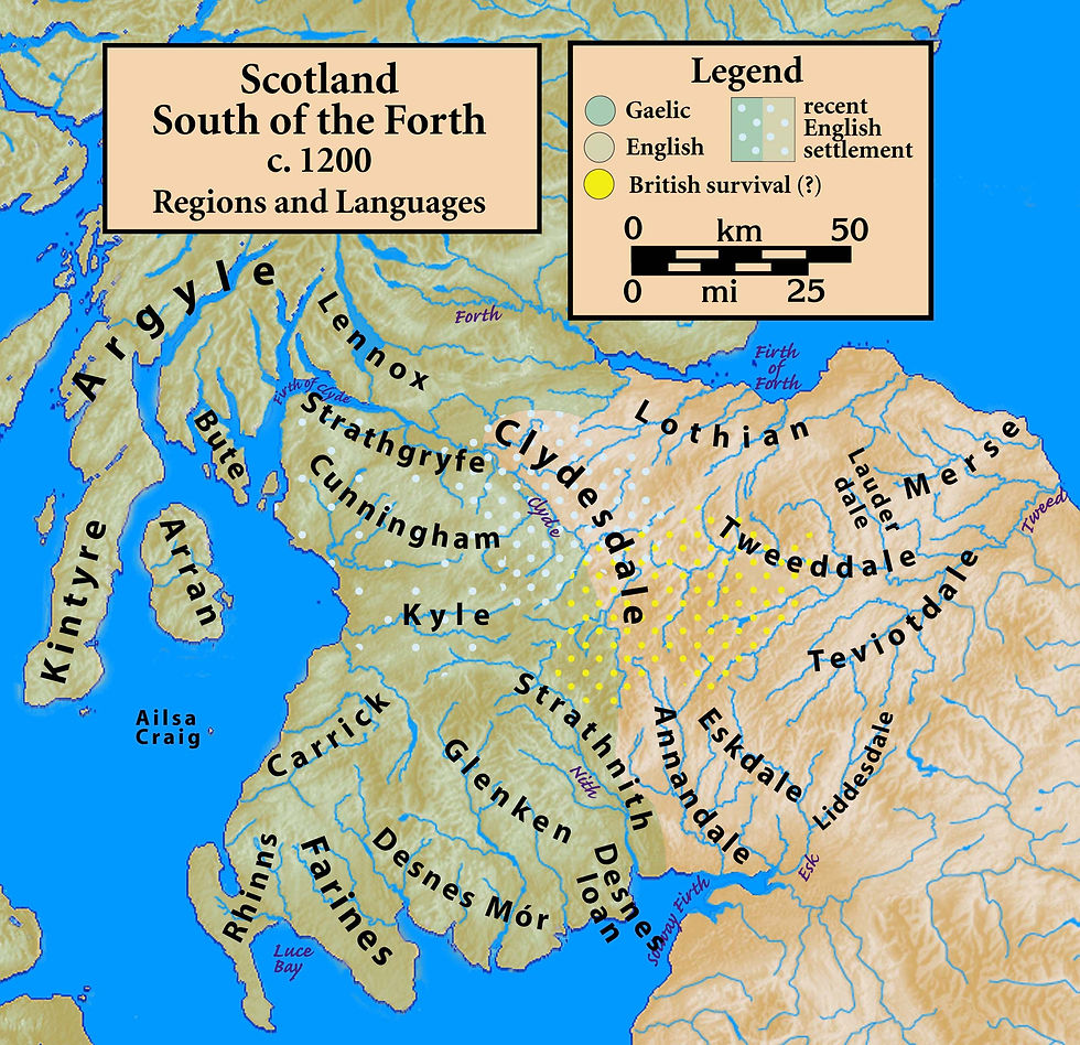 A map showing the Scottish-English borderlands c. 1200.