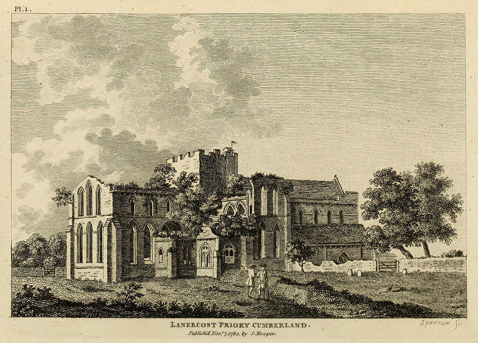 An illustration of Lanercost Priory in Cumberland in ruins.