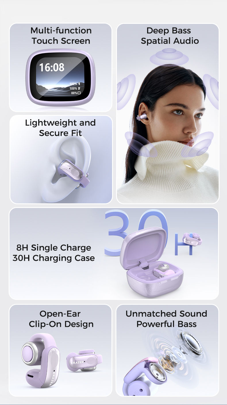 Thumbnail: ERAZER XF28 Ear Clips AI Translator Earphones Bluetooth V6.0 Comfortable Stable 