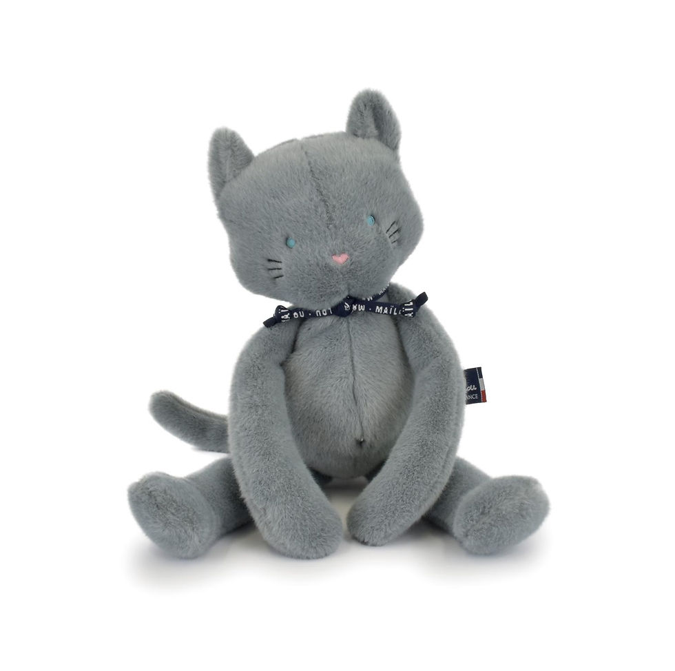 Chat gris bleu 37 cm - Mailou - Peluche artisanale