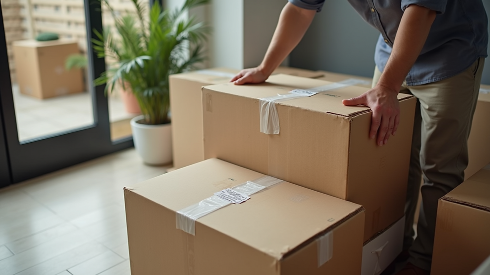 High angle view of professional movers carefully packing fragile items