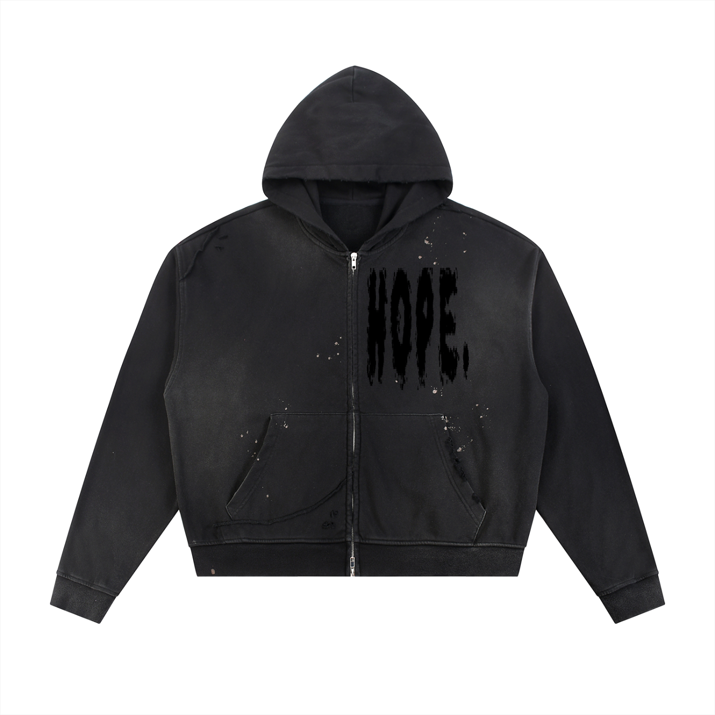 Sun Fade Frayed Raw Edge Fleece Zip HOPE. Hoodie
