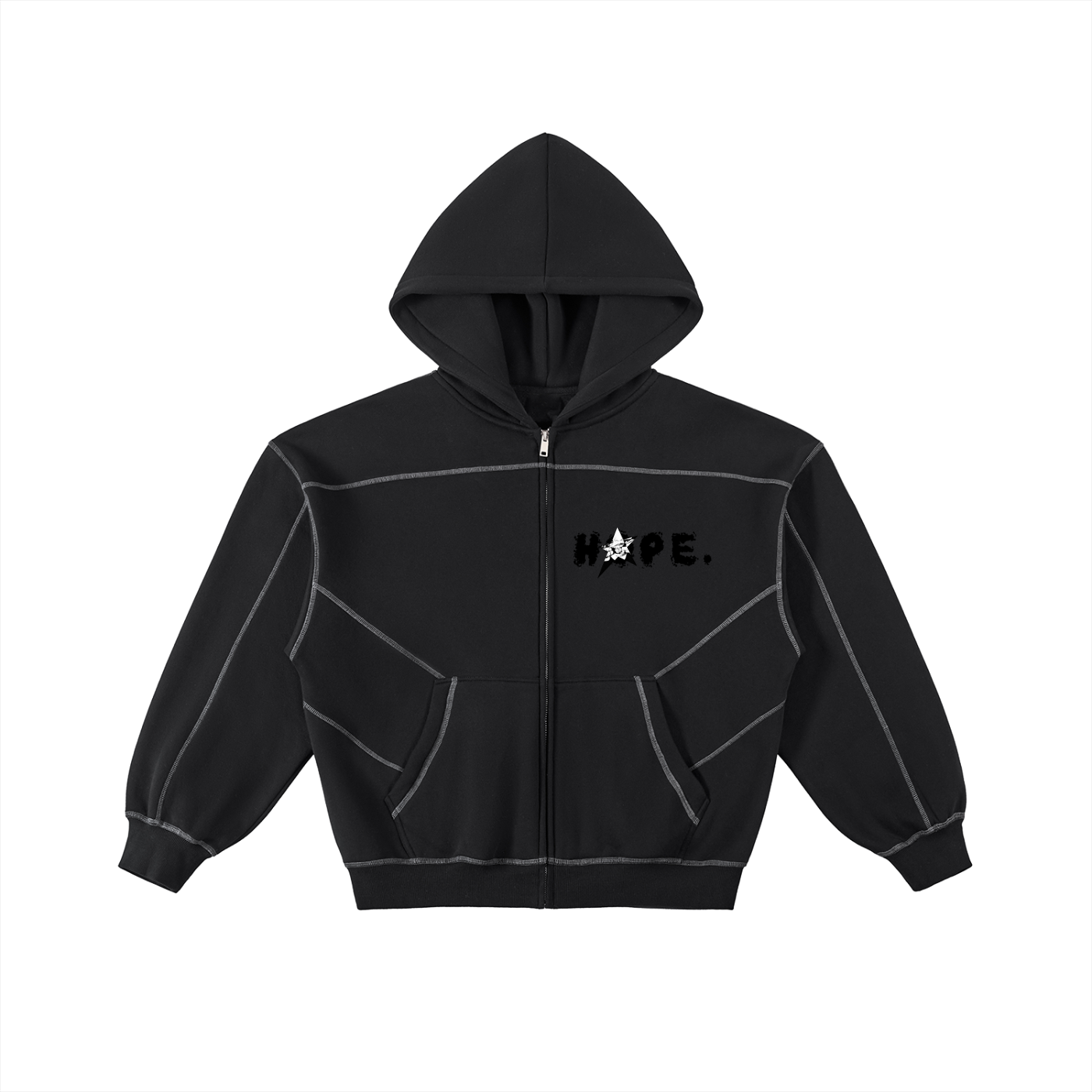 Contrast-Stitched Boxy Fleece Zip HOPE. Hoodie