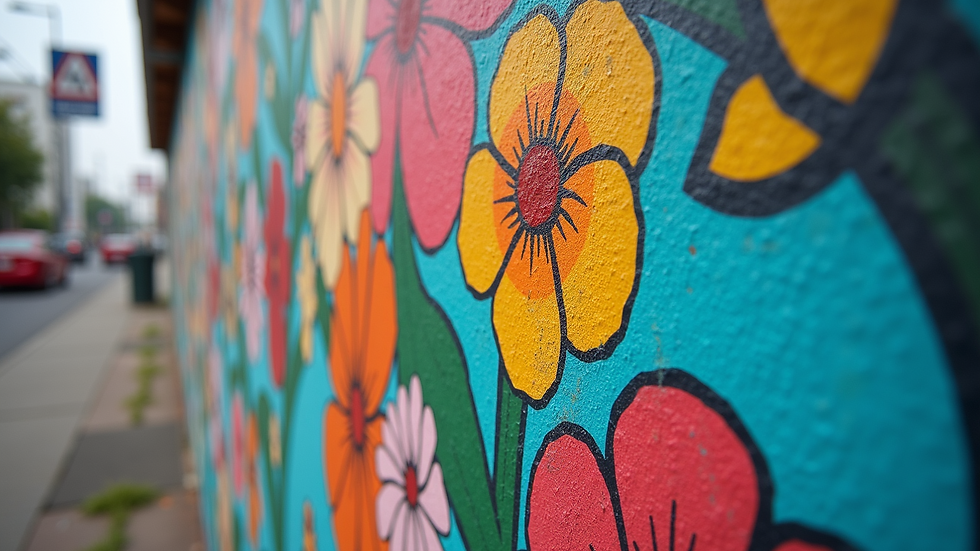 Close-up view of colorful murals on a wall in Gamcheon Culture Village
