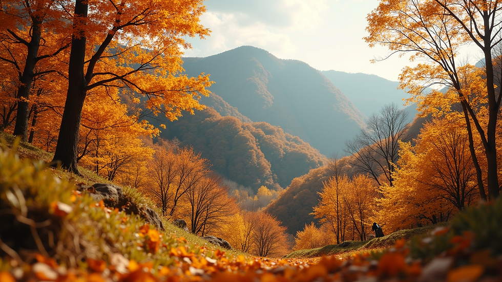Eye-level view of golden autumn trees in Naejangsan