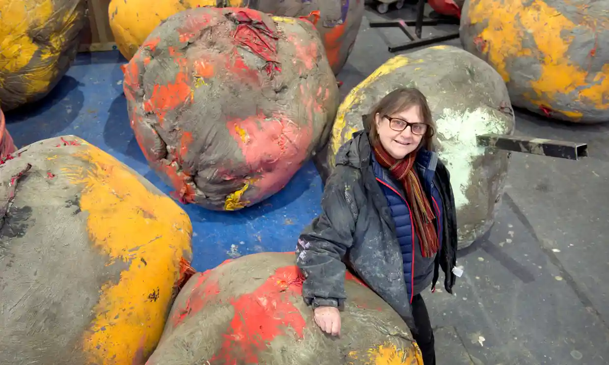 The sculptor Phyllida Barlow with sculptures.
