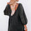 Thumbnail: Black Pleated V Neck Puff Sleeve