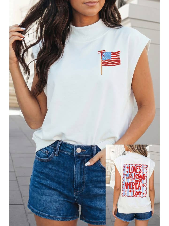Patriotic Flag Graphic Mock Neck Tee