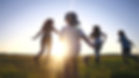 happy family. people in the park. children child running together in the park on grass sil