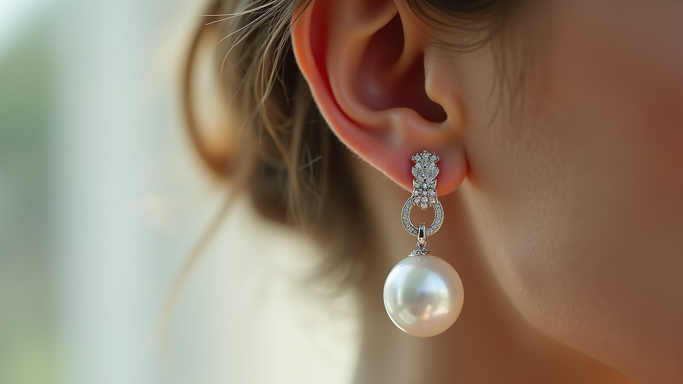 Close-up view of elegant pearl earrings with white gold setting